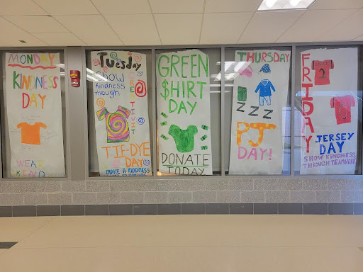 For Be Kind week, the Student Council hung up the themes for the week on the Guidance office windows. This is to show pride for the Be kind movement and encourage kindness in WHS and the community of Wadsworth. Photo by Aaliyah Davis.