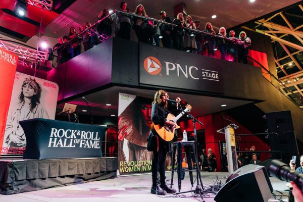 Lisa Loeb performed at the Rock and Roll Hall of Fame in Cleveland to celebrate the grand opening of the new Revolutionary Women in Music exhibit. 