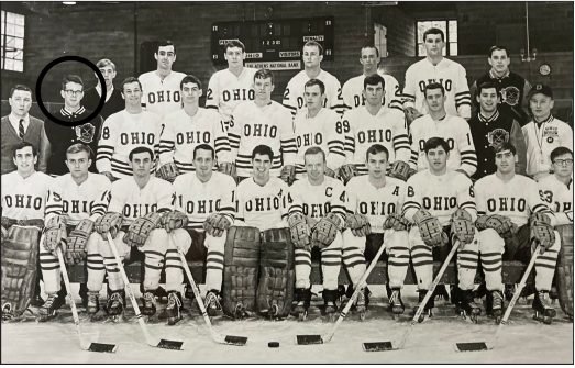 The 1966-67 Ohio University hockey team. This was the first year that hockey became a varsity sport and the team had a record of 10-9. Kochy is circled. Photo Courtesy of Charlie Kochy.