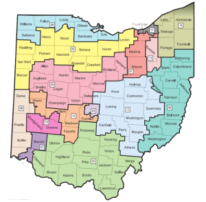 These are the congressional districts in Ohio. Ohio is frequently used as an example of gerrymandering. Photo courtesy of State of Ohio. 