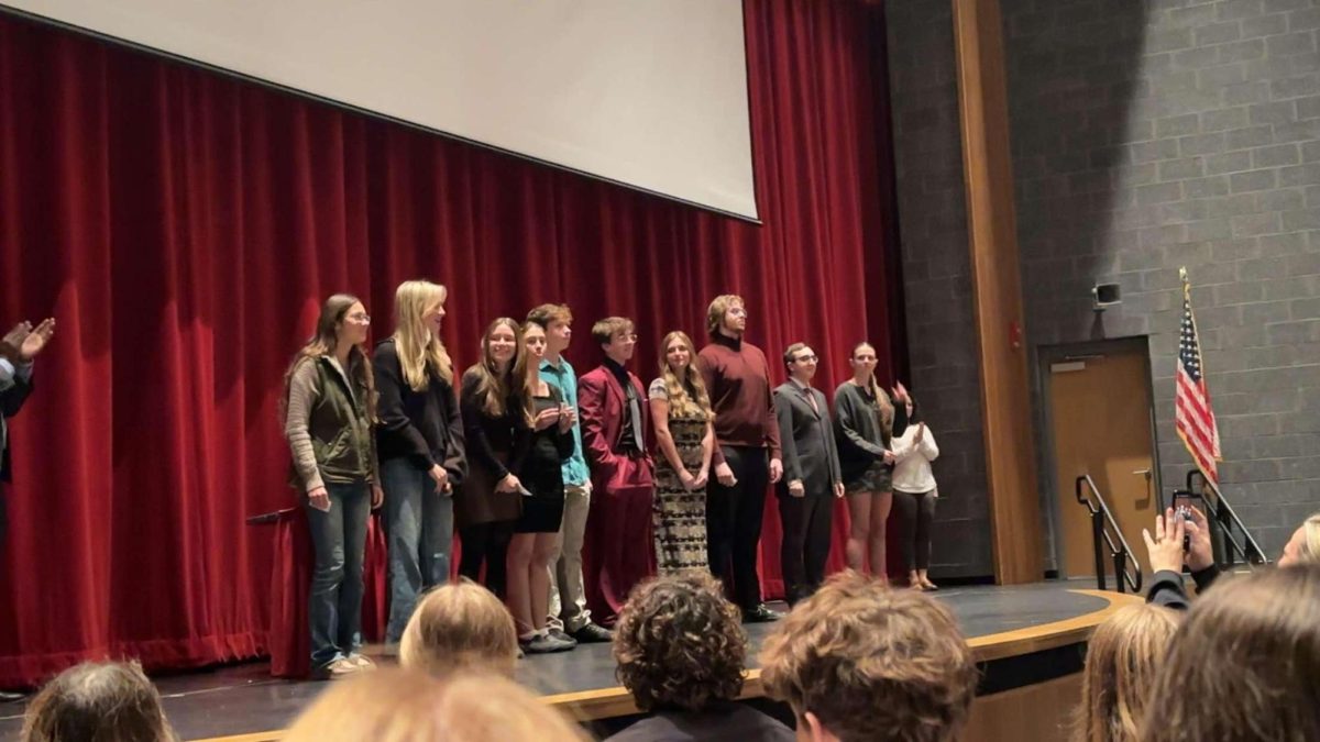 Third-year award recipients receive a round of applause during the ceremony. All students who received their third-year award were seniors who have had a 3.7 GPA throughout their entire time at WHS. Photo courtesy of Winter Hall. 
