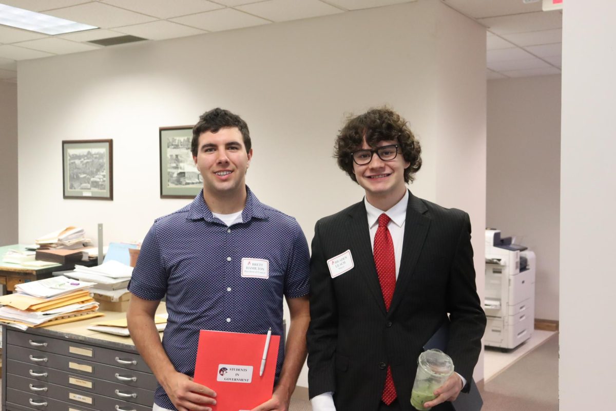 Brett Hamilton (left) and Brayden Leach(right) get ready to go out and learn under their respective city employees. Leach learned under Mayor Laubaugh, and Hamilton learned under the President of the City Council, Dave Williams.