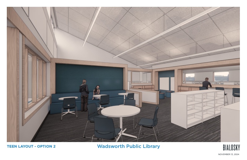 The plans for the teen area after the renovations are done. They want to get more teens to come to this area to work on projects.