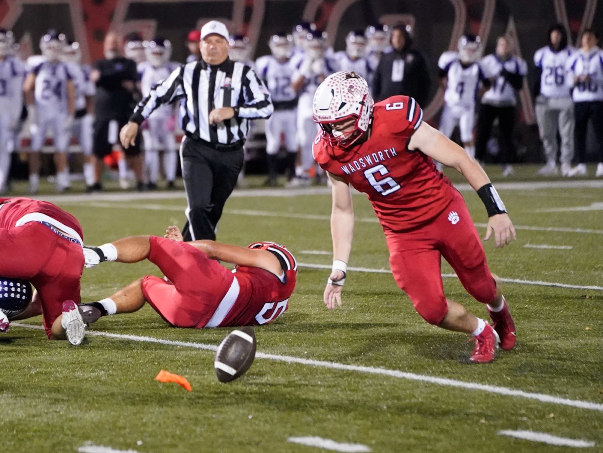 Jacob Eanrest goes for a fumble recovery vs North Royalton. This was a playoff game in which Wadsworth won 38-7 over the Polar Bears. 