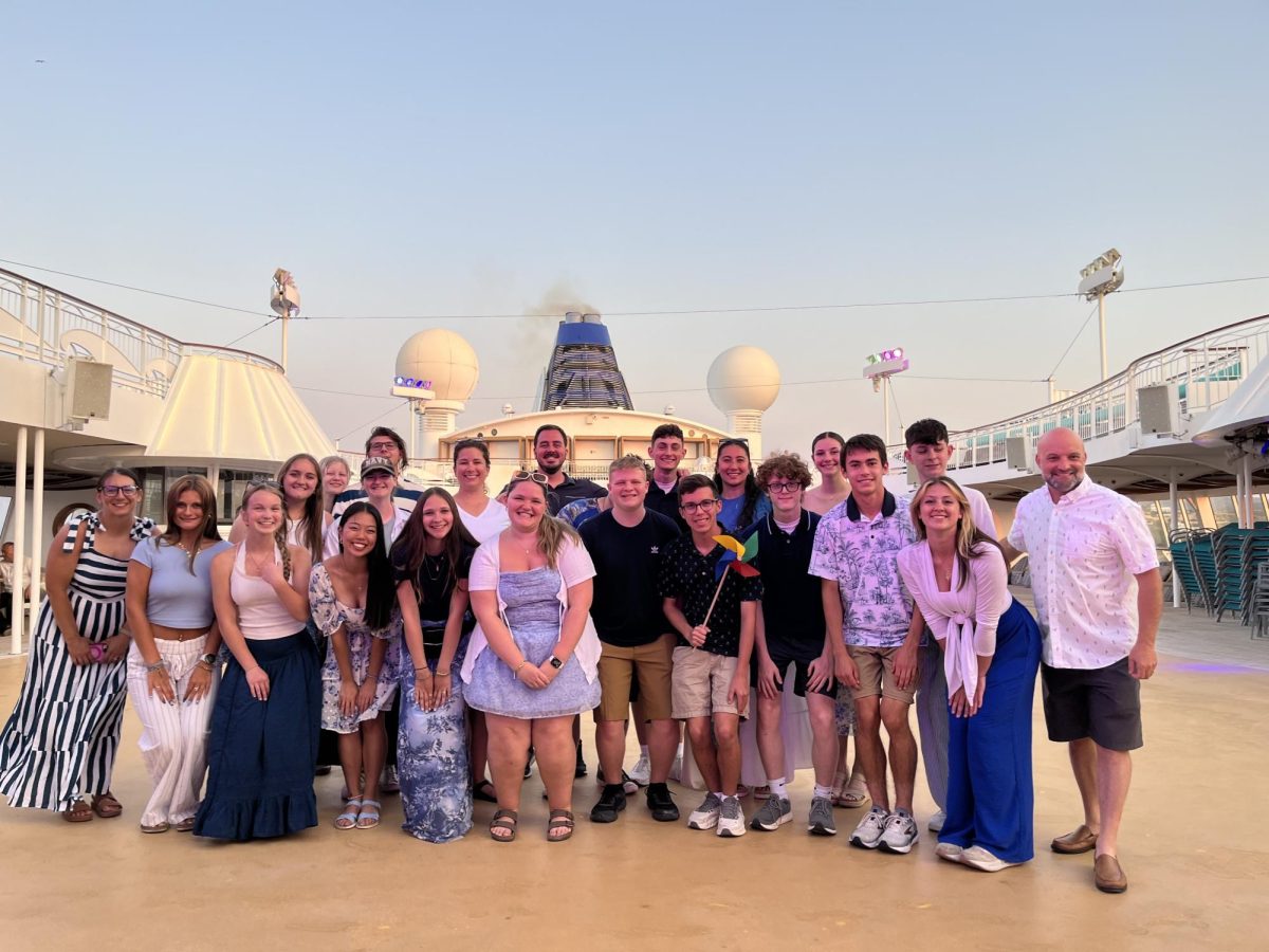 The Grizzlies Abroad 2025 trip brought students on a Celestial Cruise Ship to travel from place to place in Greece. This picture was taken before the group ate dinner together on the ship.