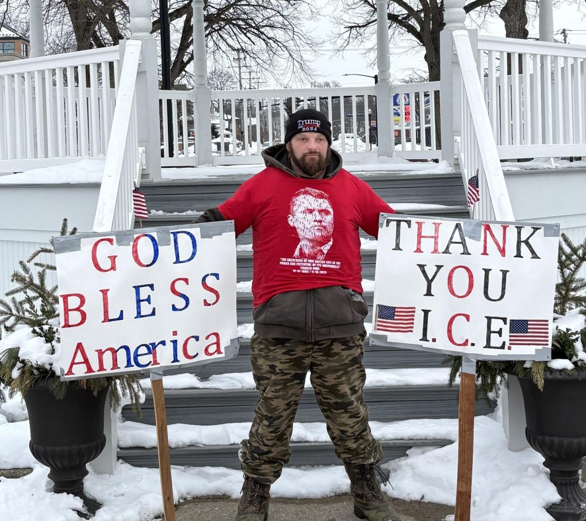Solo Protester stands in Wadsworth square in support of ICE