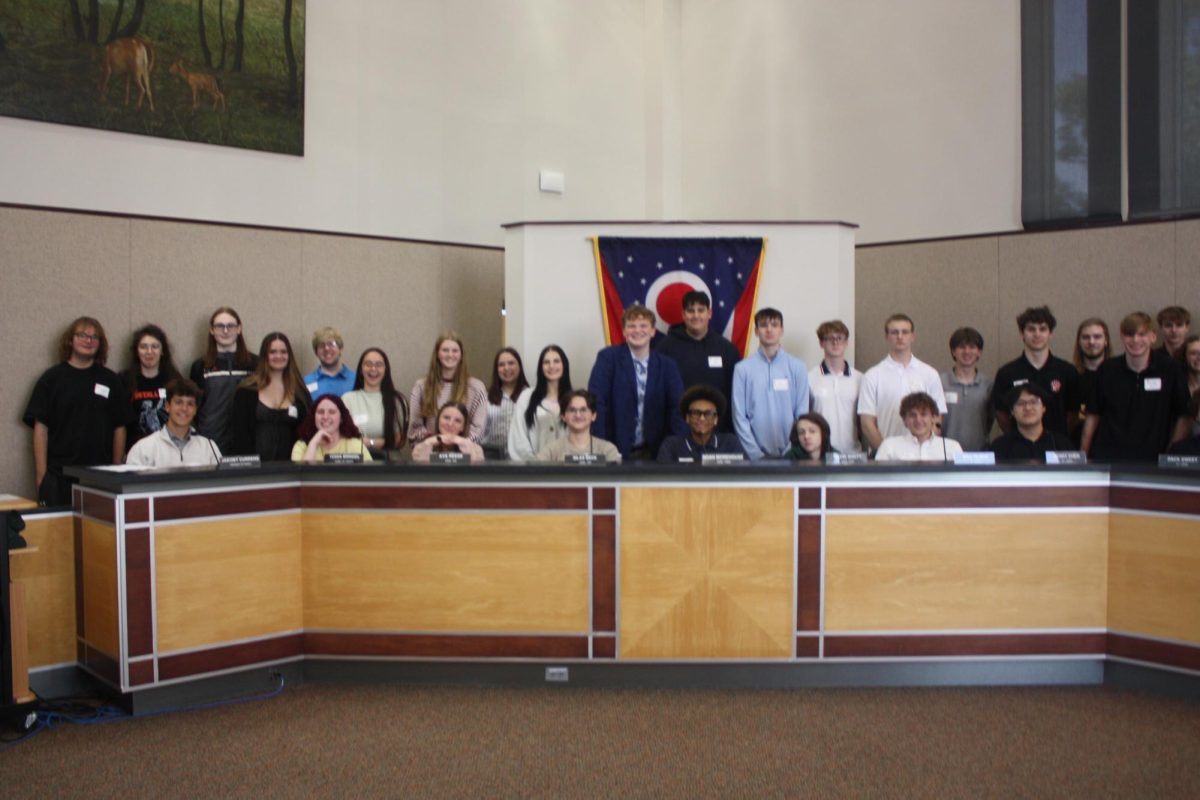 WHS AP Government class stands in the Wadsworth City Hall during their annual trip. Students toured the Hall and got to learn more about the local government.